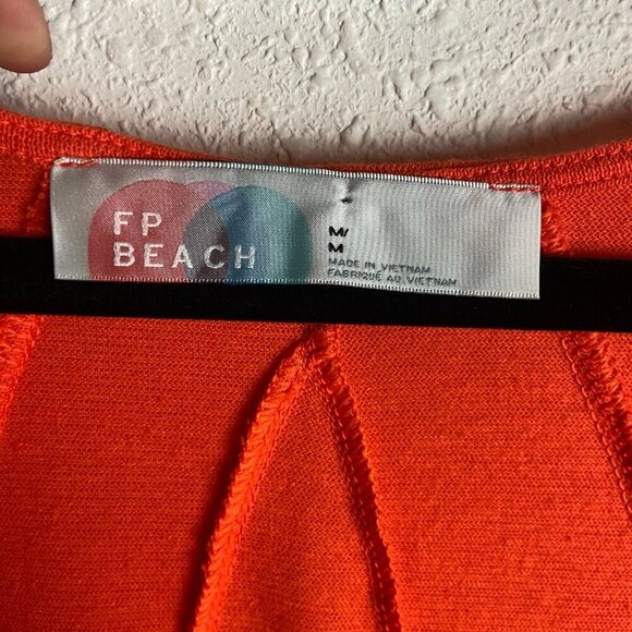 Free People Beach Size Medium Red Coral Mini Dress Swim Cover Up Hemp Cotton - Picture 3 of 7